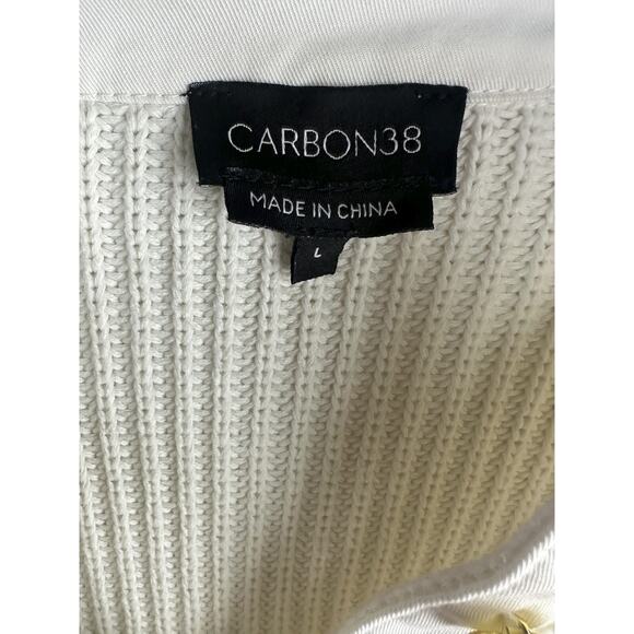 Carbon38 Mixed Media Rugby Collared Sweater Ribbed Thick Knit Ivory Size Large - Picture 10 of 13